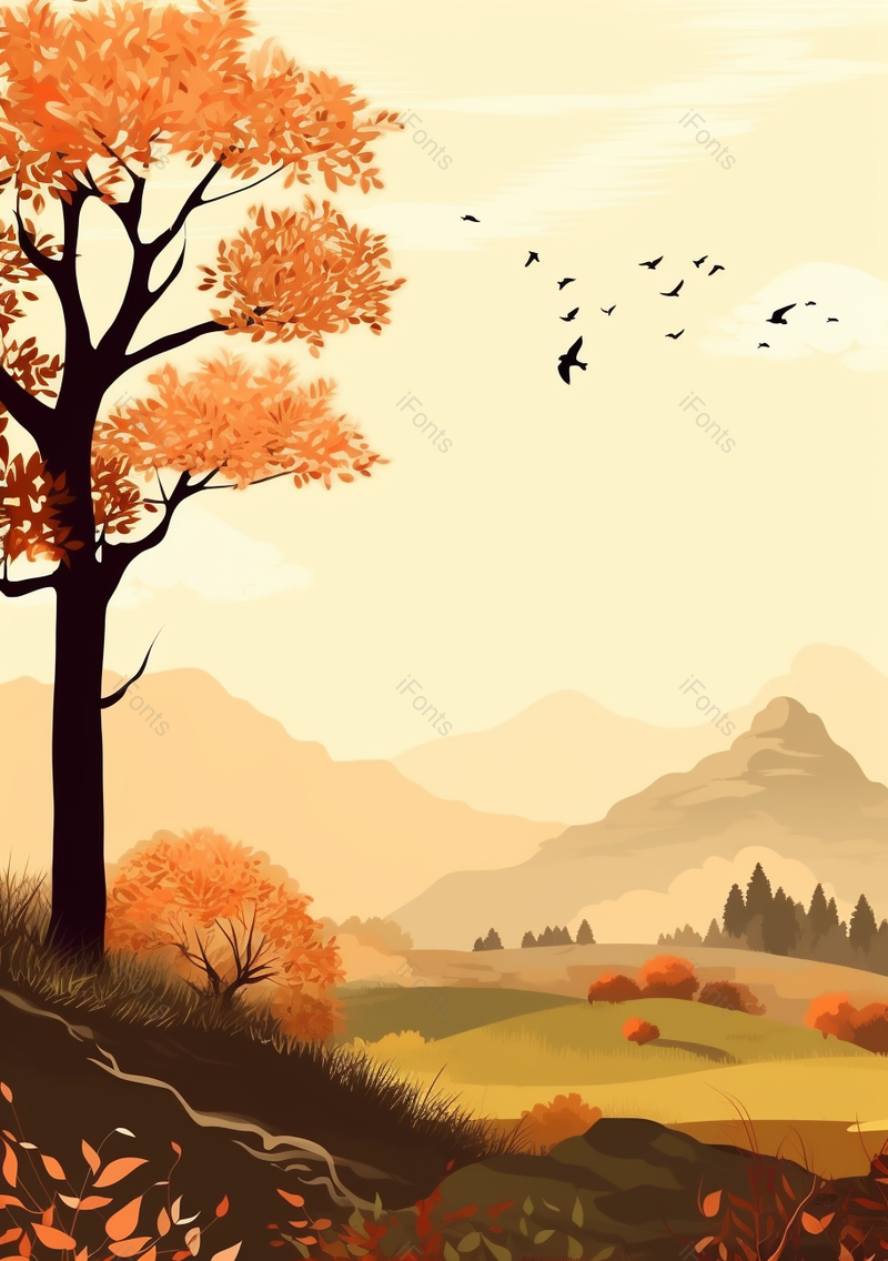 黄色树叶灰色大雁在空中飞秋分中国风手绘背景,插画/手绘图,插画/手绘图库,插画/手绘图下载,插画/手绘